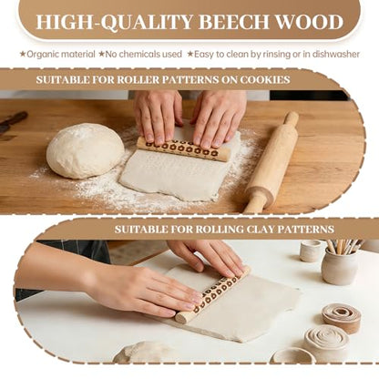 10pcs Clay Texture Rollers, Wooden Texture Roller for Clay, Pottery 10 Styles Potters Stamp Roller Tools 4.02 Inch Textured Rolling Pins Modeling Pattern Rollers Kit for DIY Handmade Art Supplies