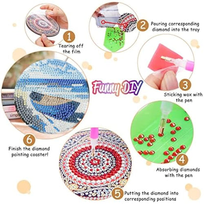 8 Pack Beach Diamond Art Coasters,Seaside Diamond Painting Coasters Kits - color: Beach Coasters-A
