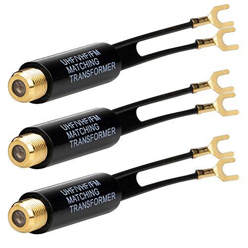 Ancable 75 Ohm to 300 Ohm Adapter Gold Plated, UHF/VHF/FM Balun Transformer - size: 4.4 In - 3Pcs