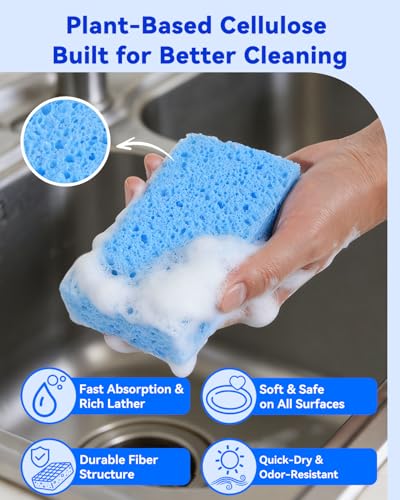 Temede Cellulose Sponges, Heavy Duty Kitchen Sponges, Non-Scratch, 6 Pack - size: 6 Count (Pack of 1)