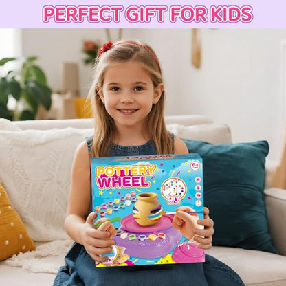Pottery Wheel for Kids, Complete Kit with Air-Dry Clay, Ages 8-12 - color: Pink