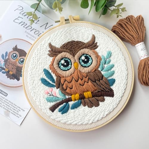 Myfelicity Adorable Owl Punch Needle Kit – Beginner-Friendly DIY Craft Set with Wool, Needle, Pattern, and Tools – Fun Felted Animal Project for Creative Hobbyists - color: owl
