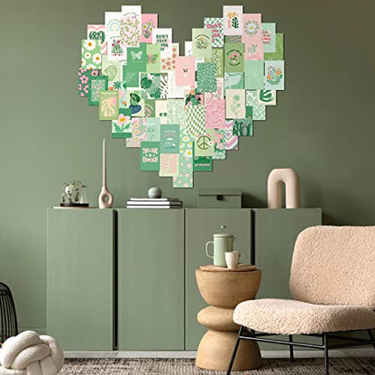 Teling 60 Pcs Wall Collage Kit, Danish Pastel Poster Wall Decor, Green - color: Green