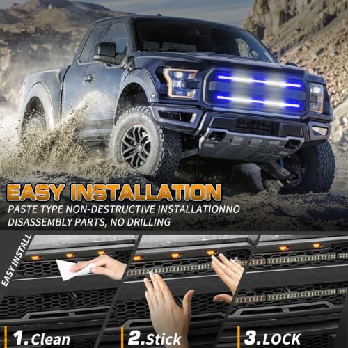 XRIDONSEN 2-Pack 30 inch Blue White Grill Emergency Lights Strip - color: Blue/White