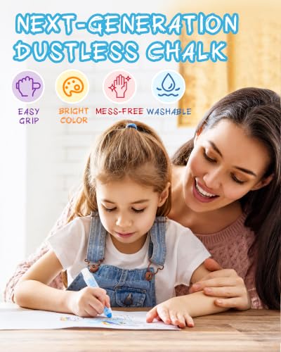 NewFamily Chalk 6pcs Dustless Washable Chalks with Holder for Kids, Safe for Sidewalk, Blackboard, Art Play - style: Basic 6Colors