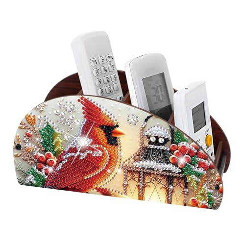 JISHSHAY Christmas Diamond Painting Remote Control Holder Cardinal Diamond Art Remote Holder Xmas Gem Art Organizer Box Bird Gem Painting Organizer Case Embroidery Mosaic Kits for Adults Storage Box - color: Cardinal 1