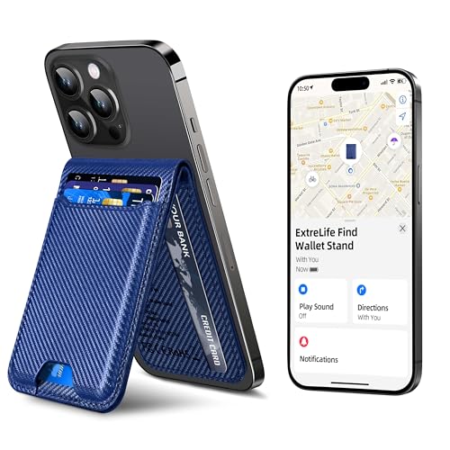 ExtreLife for Magsafe Wallet, Works with Apple Find My, 6 Cards Holder - color: Blue Carbon fiber