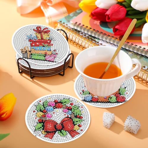 HHMATITS 8 Pcs Christmas Diamond Art Coasters, Diamond Painting Coasters - color: Christmas-2