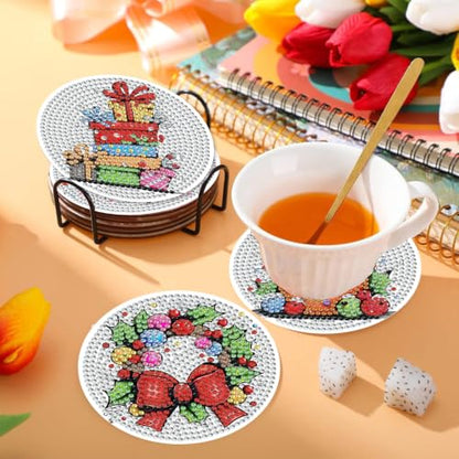 HHMATITS 8 Pcs Christmas Diamond Art Coasters, Diamond Painting Coasters - color: Christmas-2