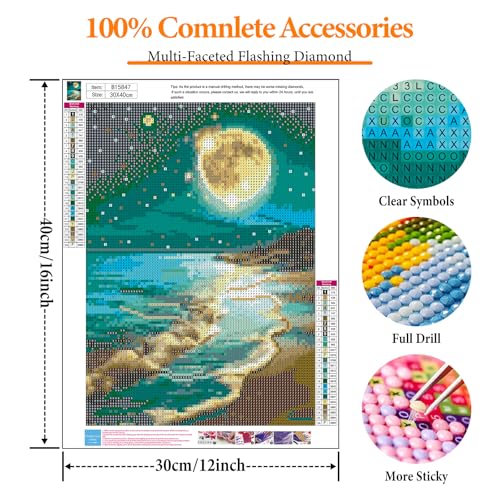 Diamond Art Kits for Adults, Beach DIY 5D Diamond Painting for Beginners - color: BLKJDP10