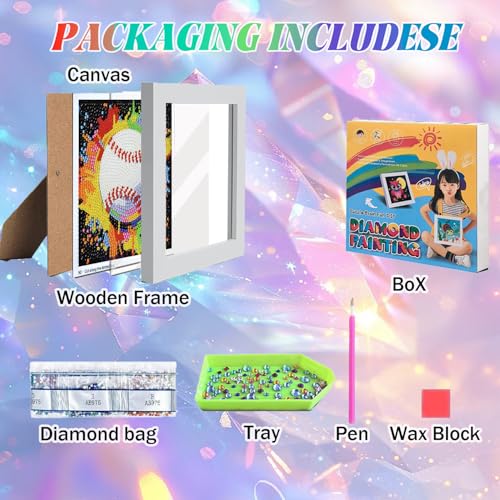 WEMEON Baseball Diamond Art Kits for Kids with Frame 7x7 inch - color: Baseball 01