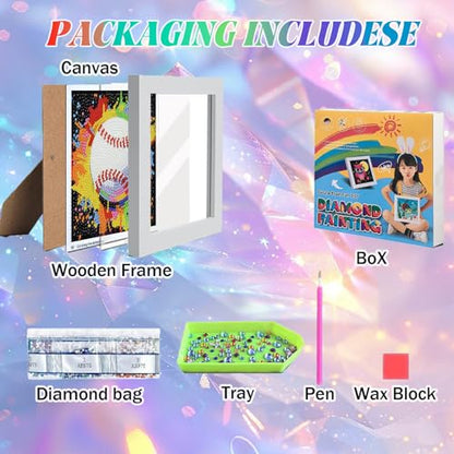 WEMEON Baseball Diamond Art Kits for Kids with Frame 7x7 inch - color: Baseball 01