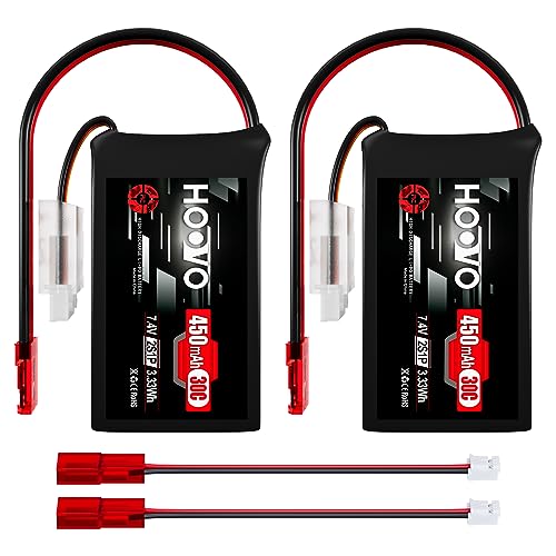 HOOVO 2S LiPo Battery 7.4V 450mAh 30C Battery Pack with JST Plug 2Pack
