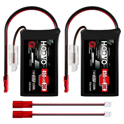 HOOVO 2S LiPo Battery 7.4V 450mAh 30C Battery Pack with JST Plug 2Pack
