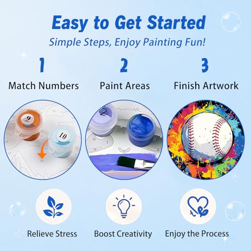 AUKELHJ Paint by Numbers Kit for Kids with Frame, Baseball, 8X8 inch - color: 06-Baseball