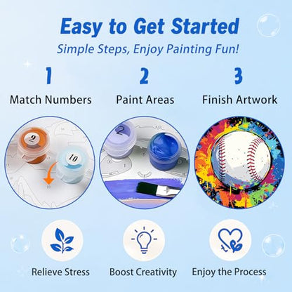 AUKELHJ Paint by Numbers Kit for Kids with Frame, Baseball, 8X8 inch - color: 06-Baseball