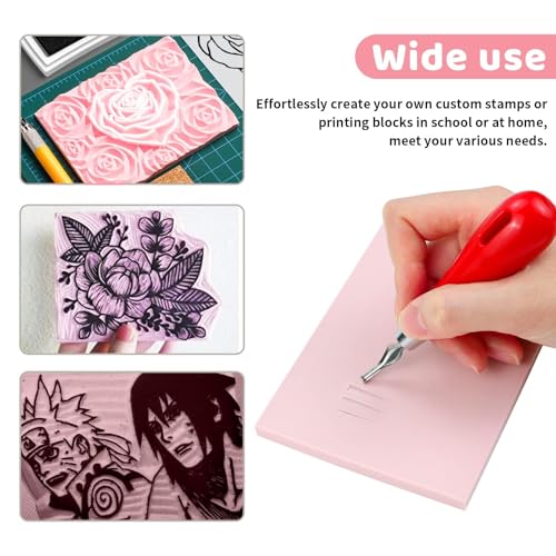 6 Pack 8"x6" Pale Pink Rubber Stamp Carving Blocks Rubber Carved Brick Soft Rubber Linoleum Block for Craft Project - size: 8"x6"
