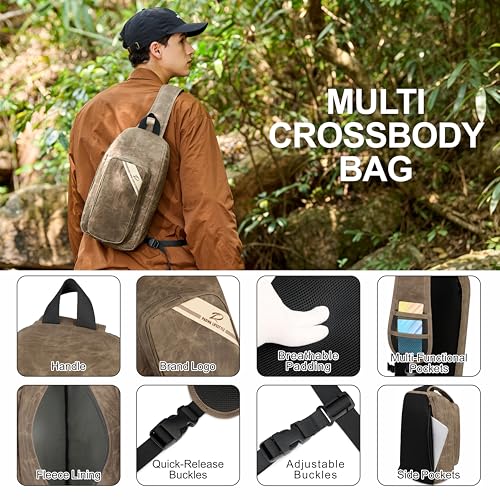 Padwa Lifestyle Dark Brown Crossbody Camera Bag - Waxed Memory Canvas Compact Camera Sling and Crossbody Bag with Fast Access,Versatile Lightweight Everyday Bag for Photographers Travel,Photography - color: Dark Brown, style: Crossbody Portable