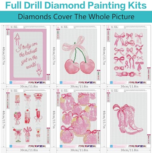 Axquilon 6 Pack Pink Bow Diamond Art Kits for Adults 12x16 inch - color: 6 Pack Pink Bow