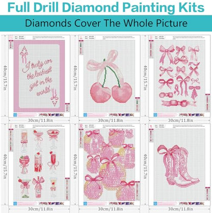Axquilon 6 Pack Pink Bow Diamond Art Kits for Adults 12x16 inch - color: 6 Pack Pink Bow