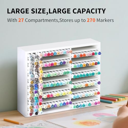 AUTOARK Wooden Marker Storage Organizer, White, AHK-066 - size: 270 Markers