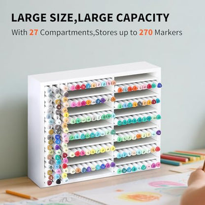 AUTOARK Wooden Marker Storage Organizer, White, AHK-066 - size: 270 Markers