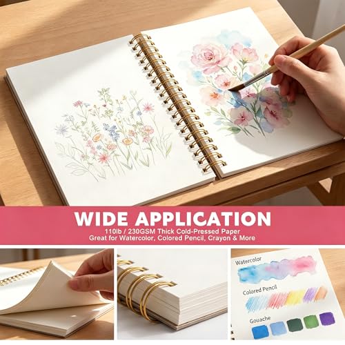 A5 Watercolor Paper Pad, 45 Sheets, 230gsm Cold Press 5.8"X8.3"