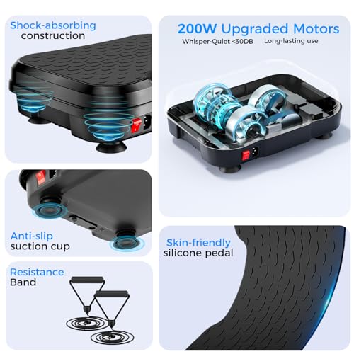 Vibration Plate Exercise Machine,Vibration Plate for Lymphatic Drainage Power Vibration Plate Machine Support 450 Lbs 250 Adjustable Speeds,Vibrating Plate Shake Plate Weight Loss - color: Black