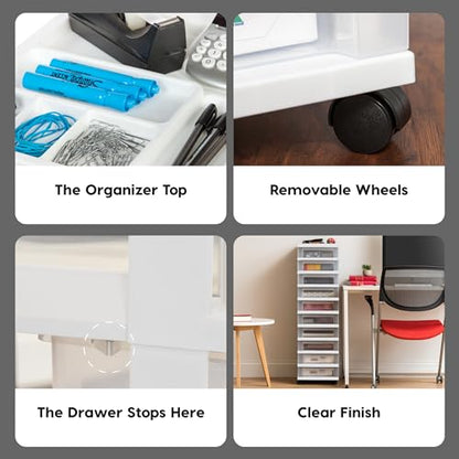IRIS USA 10-Drawer Rolling Storage Cart, White/Clear - color: White, size: 10 Drawer with Wheels