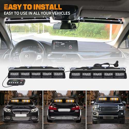 XRIDONSEN 2x 17 inch Dash Strobe Lights for Trucks, 40 LED Emergency Lights - color: Amber/White