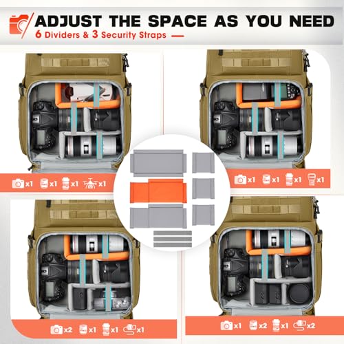 RAINSMORE Camera Backpack, DSLR/SLR/Mirrorless Camera Bag for Photographers - color: Khaki