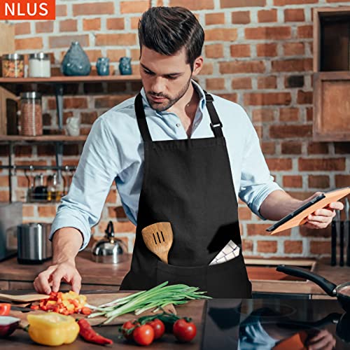 NLUS 2 Pack Kitchen Cooking Aprons, Adjustable Bib Soft Chef Apron with 2 Pockets for Men Women (Black,2) - color: Black-2