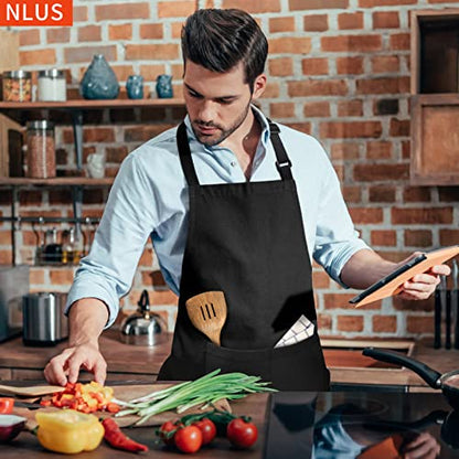 NLUS 2 Pack Kitchen Cooking Aprons, Adjustable Bib Soft Chef Apron with 2 Pockets for Men Women (Black,2) - color: Black-2