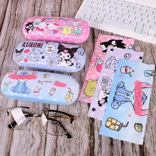 Cute Eyeglass Cases Hard Shell Storage Case Protective Box With Glasses Cloth Adjustable Glasses Strap Ear Grips Hook - color: Set3-2