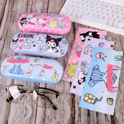Cute Eyeglass Cases Hard Shell Storage Case Protective Box With Glasses Cloth Adjustable Glasses Strap Ear Grips Hook - color: Set3-2