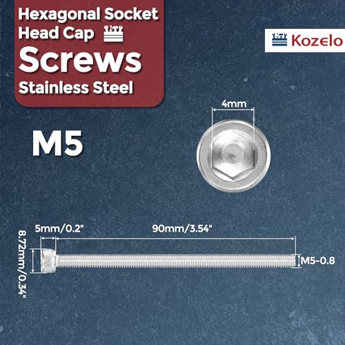 Socket Head Cap Screws M5-0.8x90mm 304 Stainless Steel Silver 10pcs - size: M5-0.8x90mm