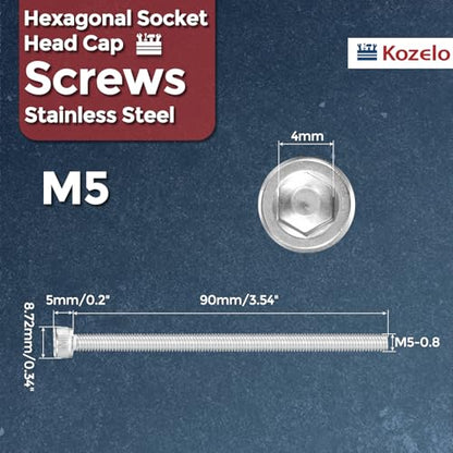 Socket Head Cap Screws M5-0.8x90mm 304 Stainless Steel Silver 10pcs - size: M5-0.8x90mm