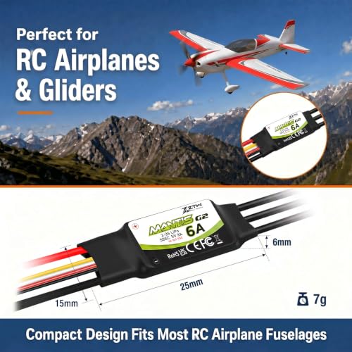 ZTW Mantis G2 6A ESC 2-3S Built-in Switching BEC 5V/3A Brushless Speed Controller For RC Airplane Aircraft Fixed-wing