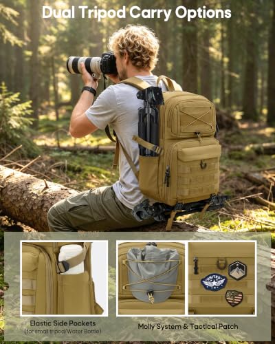 RAINSMORE Camera Backpack, DSLR/SLR/Mirrorless Tactical Camera Bag Cases - color: Khaki