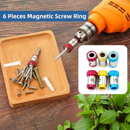 6 Pieces Magnetic Screw Ring,Magnetizer Screw Removable For 1/4 Inch(6.35mm) Hex Screwdriver and Power Bits (Mix Ring) - style: 6PCS