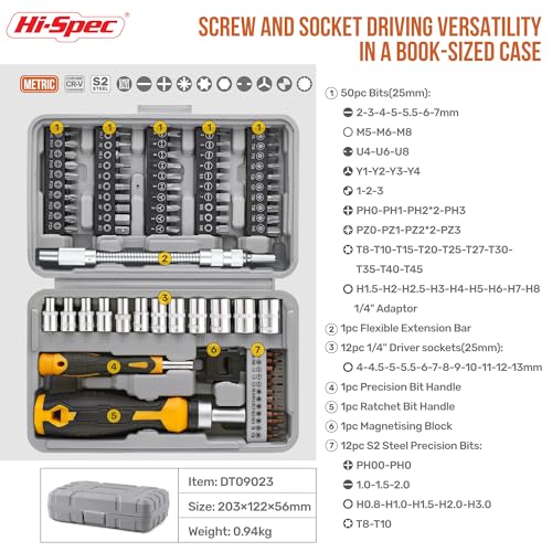 Hi-Spec Multi Screwdriver Bit Set and 1/4 Inch Socket Set with Handles - size: 78pc