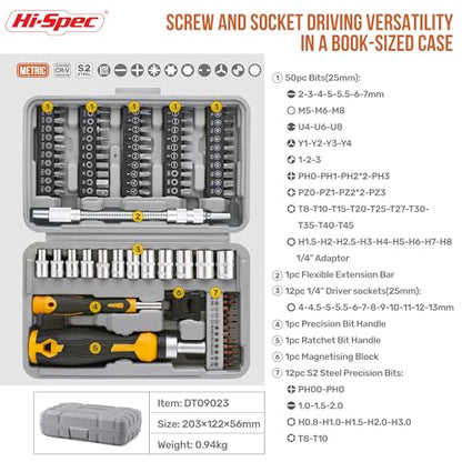 Hi-Spec Multi Screwdriver Bit Set and 1/4 Inch Socket Set with Handles - size: 78pc