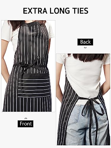 Syntus Apron for Men Women, Adjustable Cooking Kitchen Apron with 2 Pockets - color: Stripe Black Bold, style: 2 Polyester