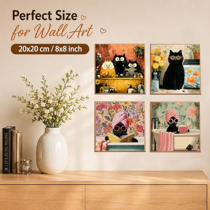AUKELHJ 4 Pack Framed Paint by Numbers Kit for Adults, Cat, 8x8 inch - color: 03-Cat