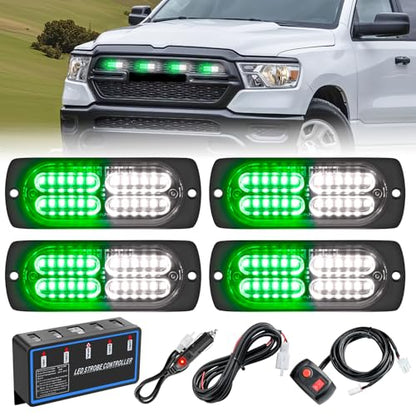 Nilight 4PCS LED Strobe Lights 12V 24V Sync Feature Green White - color: Green White w/Controller