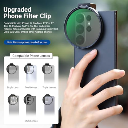 NEEWER 67mm Phone CPL Filter with Cold Shoe Clip, HD Circular Polarizer Lens Filter Accessories with Adjustable Polarization, Compatible with Android Samsung S26 Ultra iPhone 17 Pro Max & More, FL-113 - style: CPL w/Cold Shoe Clip