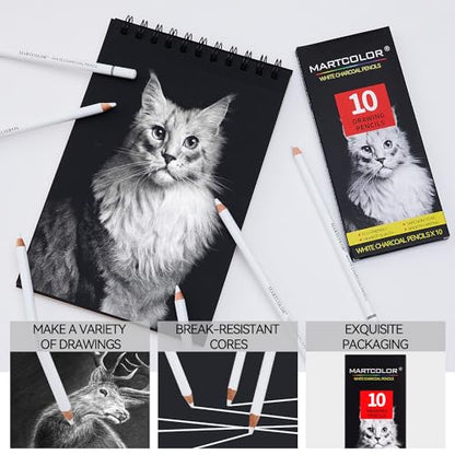 MARTCOLOR White Charcoal Pencils Set, 10 Pieces Sketch Highlight Pencils - color: White-10 Pack