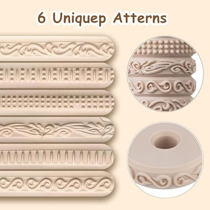 Clay Texture Rollers, 6 Pcs Clay Roller Set for Modeling, Pottery & Craft