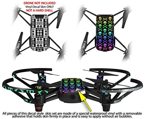 Skin Decal Wrap 2 Pack Compatible with DJI Ryze Tello Skull and Crossbones Pattern Bw Drone NOT Included
