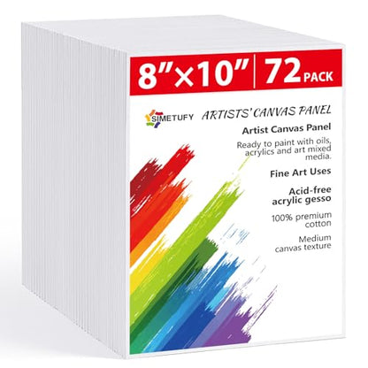 Simetufy 72 Pack 8 x 10 inch Canvas Boards for Painting Flat Canvas Panels - size: 8"x10" - 72 pack